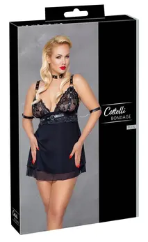 Cottelli Bondage Babydoll Set 4XL with Choker & Arm Loops, Black