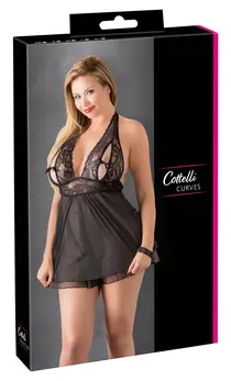 Cottelli Collection Lace Babydoll Black 2XL - Elegant Transparent Design