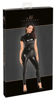 Noir Handmade Powerwetlook Jumpsuit XL with Adjustable Lacing, Black