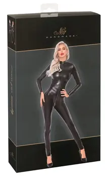 Noir Handmade Jumpsuit L Snakeskin Pattern Shiny Black Zip Design