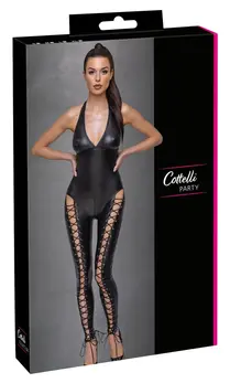 Cottelli PARTY Jumpsuit Lacing Black Matte Look, Size L