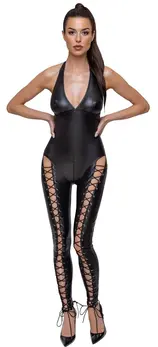 Cottelli PARTY Jumpsuit S Black Matte Look with Lacing and 2-Way Zip