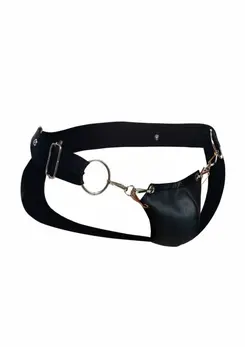 DNGEON Snap Jockstrap Black Faux Leather Chain-Link Front L/XL