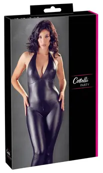 Cottelli Collection Matte Black Jumpsuit S - Stretchy Two-Way Zip Bodysuit