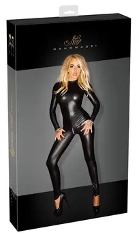 Noir Handmade Wet Look Jumpsuit XL with Dual Zipper System