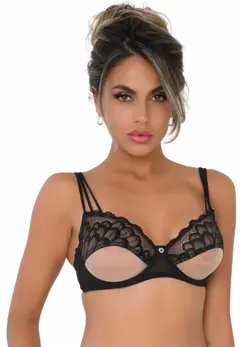 Hunkemoller Unlined Bra with Faux Underbust, Lace, Adjustable Straps