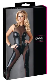Cottelli Collection Wetlook Jumpsuit M with Front Lacing and Zippers