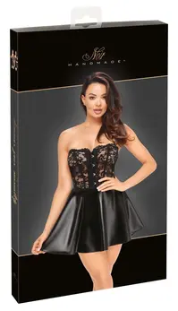 Noir Handmade Corset Dress XL - Lace & Powerwetlook, Strapless, Black