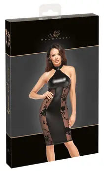 Noir Dress XL Matte Powerwetlook & Velvet Flocked Mesh Knee-Length