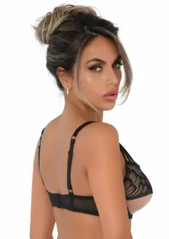 Hunkemoller Unlined Bra Faux Underbust Lace Adjustable Black S/M