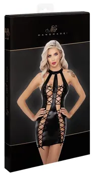 Noir Handmade Powerwetlook Dress XL with Adjustable Front Lacing