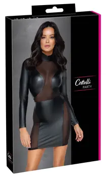 Cottelli Collection Black Long Sleeve Mini Dress with Mesh Panels S