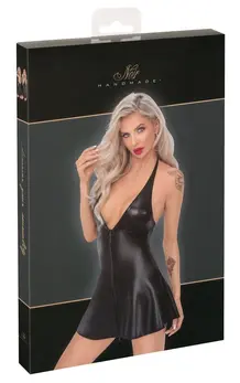 Noir Flared Dress S Shiny Snakeskin & Wet Look Halterneck Black