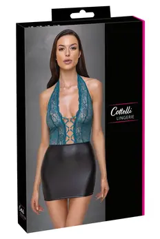 Cottelli Lingerie Dress Black/Teal L - Elegant Lace & Matte Look, Open Back