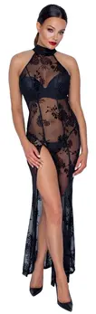 Noir Handmade Long Powernet Floral Dress XL Black