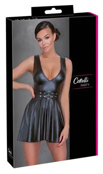 Cottelli PARTY Flared Mini Dress S Black Matte Finish Adjustable Belt