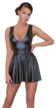 Cottelli PARTY Flared Mini Dress S Black Matte Finish Adjustable Belt