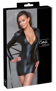 Cottelli Bondage Dress Black XL Matte Finish High-Neck Long Sleeves