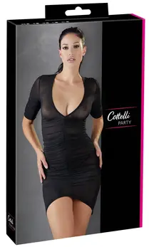 Cottelli Collection Mini Dress S Black with Decorative Ruffles