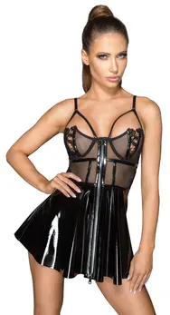Noir Handmade Vinyl Mini Dress XL - Shiny Flared Party Outfit