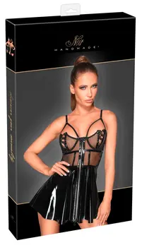 Noir Handmade Vinyl Mini Dress S - Shiny Black, Adjustable Straps
