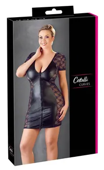 Cottelli Collection Dress 2XL 2-Way Zip Lace & Mesh Black