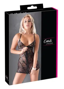 Cottelli LINGERIE Lace Dress S Black Floral Wet Look Adjustable Straps