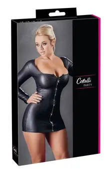 Cottelli Collection Black Mini Dress L with Sparkling Front Zip