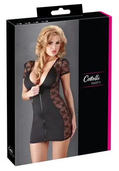 Cottelli Collection Black Zip Dress with Lace, Size M