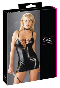 Cottelli Collection Dress M Wet Look Black Adjustable Lacing