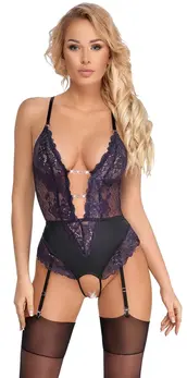 Cottelli Lingerie Bodysuit Black/Purple XL Adjustable Chains