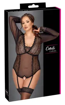 Cottelli CURVES Body Lace 3XL Black Transparent Powernet Bodysuit