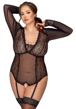 Cottelli CURVES Body Lace 3XL Black Transparent Powernet Bodysuit