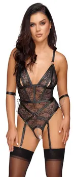 Cottelli BONDAGE Body Harness Lace Model M with Cuffs, Black