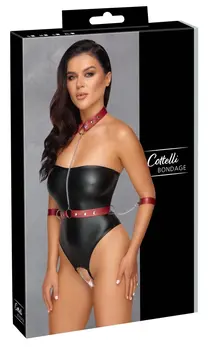 Cottelli Bondage XL Strapless Body with Detachable Red Harness, Black