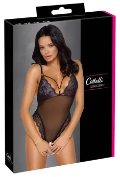 Cottelli Lingerie Body Lace M - Floral Lace, Adjustable Straps, Black/Pink