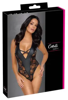 Cottelli Lingerie S Bodysuit with Lace Sides Matte Finish Black