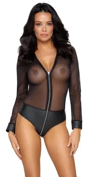 Cottelli PARTY Powernet Long-Sleeve Bodysuit with Matt Panty L