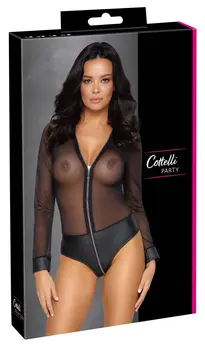 Cottelli PARTY Powernet Long-Sleeve Bodysuit with Matt Panties S