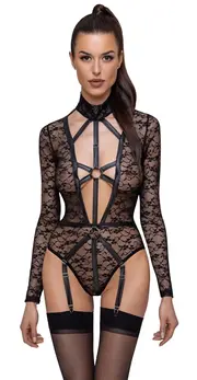 Cottelli Lingerie Body Lace M Long Sleeve Lace Harness Black
