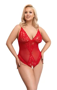 Cottelli CURVES Body Red 3XL - Adjustable Lace Powernet Lingerie