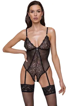 Cottelli LINGERIE Body XL - Black Lace Transparent Adjustable Straps