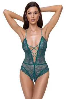 Cottelli Lingerie Body Teal XL Adjustable Lace Straps Open Style