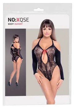 NO:XQSE Lace Body 3/4 Sleeves Open Shoulder Red Bow S-L