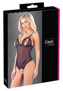Cottelli Collection Body L Semi-Transparent Lace with Pearls, Black