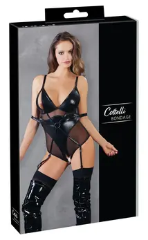 Cottelli Bondage Body Ring M - Black Wet Look & Powernet, Adjustable, M