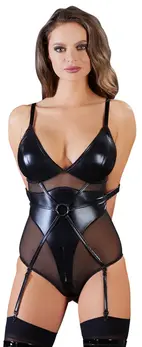 Cottelli Bondage Body Ring M - Black Wet Look & Powernet, Adjustable, M
