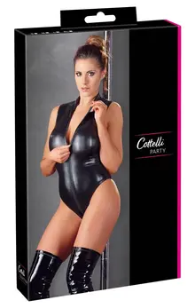 Cottelli Collection Body S Black Wet Look 2-Way Zip Short Sleeves
