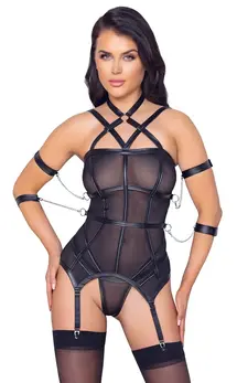 Cottelli Bondage Basque XL with Adjustable Arm Restraints, Black