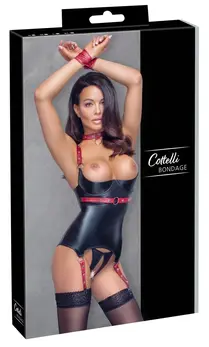 Cottelli Bondage Set Black/Red M - Matte Look, Adjustable Collar & Cuffs